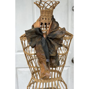 100% Silk Scarf Earth Tone Abstract Hand Dyed Look Lightweight Wrap Shawl